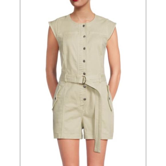 Rails Bessie Sage Dust Belted Romper Size S Cap Sleeves Organic Cotton Stretchy - Picture 1 of 9